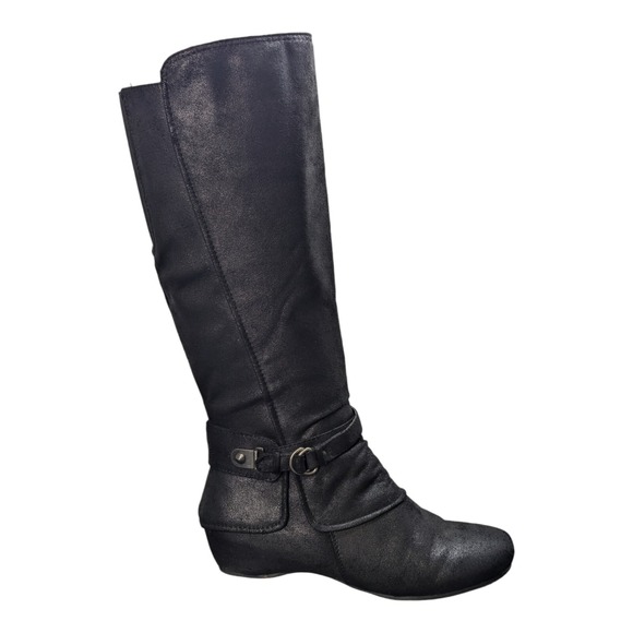 6.5M Jessica Cline Tall Faux Suede Black Boots Zip Up - Picture 1 of 9
